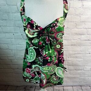 Septangle Green Floral Paisley Swim Top 24W